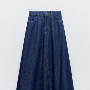 ZARA DENIM MIDI CAPE SKIRT, SIZE S